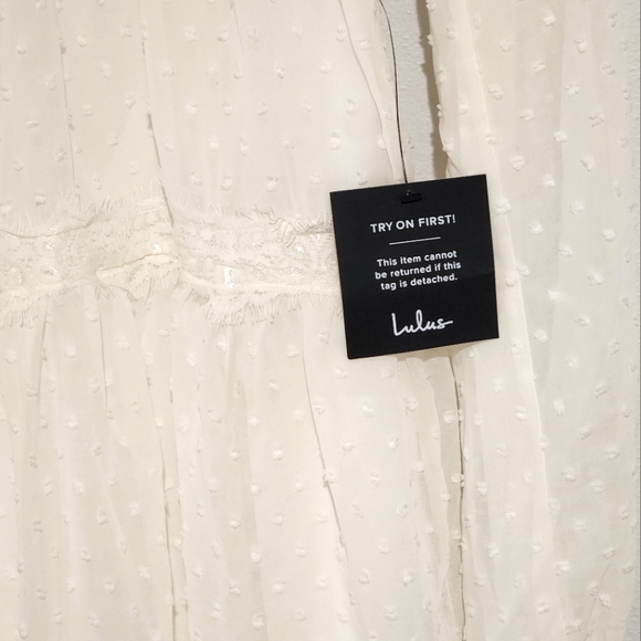 NWT Lulus | White Swiss Dot Long Sleeve Dress | Size Small - Picture 5 of 9